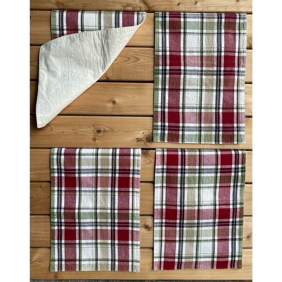 Simple Plaid over Plaid Linen Cotton Blend 4 Table Placemats - Picture 3 of 9